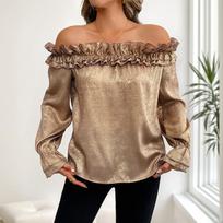 Spring Autumn Sexy Off the Shoulder Ruffles Shirt Women Long Sleeve Elegant Fashion Pullover Blouse Top S