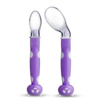 Luvlap Joy Star Baby Self Feeding Spoon Set Soft Silicone Tip BPA Free Toddler Utensils Pack of 2 Pcs Magenta White
