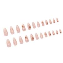 24 Pcs Press On Nail with Star Polkas Dots Designs Sweet False Nail Acrylic Nail Long Almond Full Cover Stick on Nail white