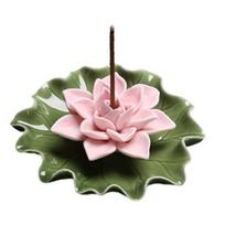 Ceramic Lotus Incense Stick Holder Decorative Water Lily Flower Leaf Base Incense Burner Yoga Meditation Temple Home Office Ornament