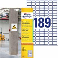 Avery Zweckform etiketės 25,4 mm x 10 mm, A4, balta, 189 etiketės, stipriai lipnios, 20 vnt. pakuotė, L7871-20, spausdintuvams