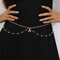 Flower Pearl Tassel Necklace Ladies Sexy Pearl Multi-Layer Body Chain Elegant Waist Chain For Beach Outfit Fashion Accessory