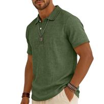 Men's Short Sleeve Classic Fit Polo Shirt Lightweight Breathable Linen Collared Top with Button Placket for Everyday Wear XXXL
