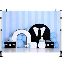 LS Fotografijos Fonas Boss Juodas Kostiumas Kaklaraištis Balionų Dekoracija Torto Smūgis Naujagimio 1-ojo Gimtadienio Portretiniai Fonai Nuotraukoms Cotton-150x100cm