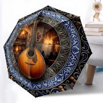 Vintage Mandolin Bar Scene pattern umbrella, portable and foldable design, 8 ribs, a casual accessory for Halloween, Christmas, and birthday gifts. įvairiaspalvis