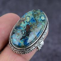 Blue Azurite Gemstone Handmade 925 Sterling Silver Jewelry Ring Size 9 U0B27