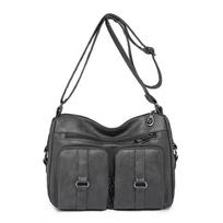 New washed leather women's bag messenger bag fashionable women's shoulder fashion retro style mother bag pilka spalva