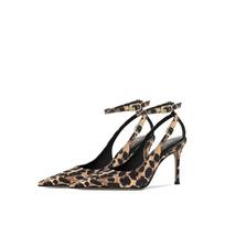 Leopard Print Pointed Toe Office Lady Shoes 2025 Autumn Designer Shallow Stilettos Large Size Ankle Strap Women High Heels Pumps 35