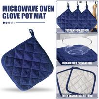 Microwave Oven Gloves Kitchen High Temperature -Scalding Thick Cotton Gloves (Set Of 3), One Size mėlyna