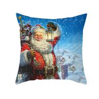 Christmas Pillow Covers Snowman Case Vintage Christmas Xmas Winter Home Decor Living Room House Decorative Peach skin 18*18(CM)-1Pcs