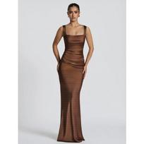 Sexy pleated sophisticated dress slimming strapless elegant long evening gown XS