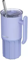 „Quokka Umi“ – 720 ml nerūdijančio plieno termo puodelis su šiaudeliu ir silikoniniu pagrindu (levandų spalvos)