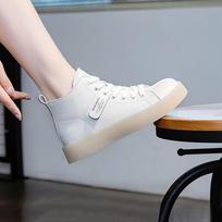 GKTINOO Women Genuine Leather Sneakers Spring Lace-up Casual White Shoes Autumn Ankle Boots Ladies High Top Vulcanized Shoes 225