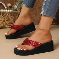 Summer Women Flip Flops Casual Sequins Anti-Slip Slippers Ladies Platform Sandals Beach Open Toe Shoes Indoor Zapatillas Mujer 36 raudona