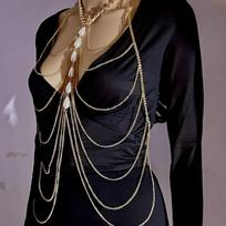 Sexy Chest chain female multilayer tassel pearl body chain beach vacation necklace