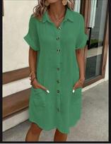 Women's Summer Loose Fit Short-sleeved Dress Medium smaragdas