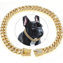 Luxury Gold Choke Key Collar Pitbull Large Neck Collars Dog Cuban Link Pet Dog Chain Cuban Collar 20*1.25cm auksas