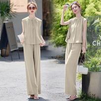 Stylish Sleeveless Wide-Leg Pants Suit: Summer Two-Piece Casual Outfit M (80-100 jin) gray