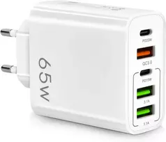 AXFEE USB kroviklis 65 W, 5 jungtys (2 x USB-C PD, 3 x USB QC3.0), greitasis įkrovimas, modelis KeKe-F002