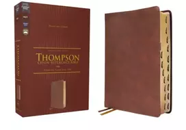 KNYGA Frank Charles Thompson NKJV, Thompson Chain-Reference Bible, Leathersoft, Brown, Raudona Letter, Thumb Indexed, Comfort Print