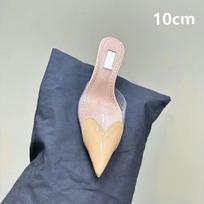 2025 Fairy Style Summer Sexy And Versatile Transparent Half-Slipper Women'S Pointed-Toe Thin-Heeled High-Heeled Sandals Slipper 34