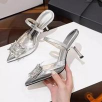 Korean Version of Trendy Pointed Toe Sexy High Heels 2025 New French Rhinestone with One Belt Wearing Sandals for Women 35