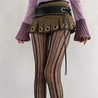 Sexy Pantyhose Y2k Spicy Girl Retro Personality Hollow Lace Fishing Net Socks Vertical Jacquard Pantyhose One Size