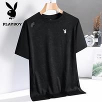 PLAYBOY Men's Ice Silk Round Neck T-Shirt 2XL juoda
