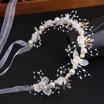 Lapų juostelė Gėlių girlianda Pearl Beach Bride Vestuvės Gėlių vainikai Gėlių Vaikiški Plaukų Papuošalai balta
