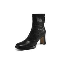 Krazing Pot Sheepskin Winter Square Thick High Heels Chelsea Boots Women Zipper Platform Ankle Boots 34 juoda