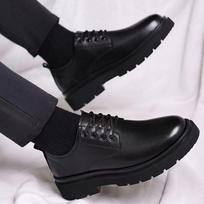 [One piece free shipping] Spring big head business casual leather shoes lace-up soft sole versatile dress black men's leather shoes 39