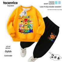 Rhythm Box Sprunki Boys' Thickened Hoodie Jacket Set - Autumn/Winter Velvet Collection for Kids 160 cm