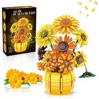 Flowers Sunflower Building Sets for Adults, Van Gogh Prints Art Botanical Collection for Woman Girl 14+, Artificial Pot Bouquet Plants Kits geltona