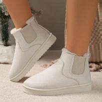 Vienos spalvos žiemos trumpos pliušinės sniego batai moterims, storesni, šilti, dirbtinio kailio ankle boots moterims, neslystantys, minkšti, medvilniniai Chelsea batai 36 balta