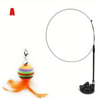 Suction cup type self entertaining cat teaser stick, can be fixed on the ground, wall or tabletop. Multi cat household use