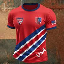 Men's American Football Print Jersey Classic Crew Neck T Shirt USA Flag Design Short Sleeve Sports Tee for Casual Wear XL raudona