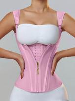 Women's XL Body Shapewear Firm Control Waist Trainer Vest with Zipper Steel Bone and Hook Decorations for Weight Loss Xs rožinė
