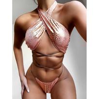 Micro Bikini Halter Bikini Set Strong Moteriškas maudymosi kostiumėlis Seksualus maudymosi kostiumėlis Biquini Bandage maudymosi kostiumėlis S rožinė