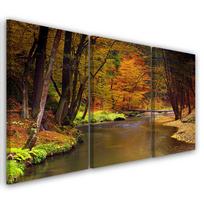 Three piece picture canvas print Autumn Forest River 60x40