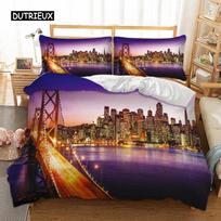 Paris Tower London City Scenery Big Ben Red Telephone Booth Bus Print Bedding Set Quilt Duvet Cover+Pillow Case US AU EU Size EU single(135x200cm)