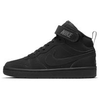 Nike Court Borough Mid 2 Slip-Resistant Cushioning Wear-Resistant High-Top Kids' Skateboarding Shoes Black Teenagers Sneakers CW5867-001 35.5 black