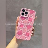 Pink square love pleated phone case iPhone16Promax/15/14/13/12/11 Apple 17Air iPhone 7/8