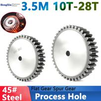 Flat Gear 3.5M Mod Spur Gear 10/11/12/13/14/15/16-25/26/27/28 Teeth 45 Steel Motor Gear Cylindrical Gear Process Hole Quenching 10 Teeth