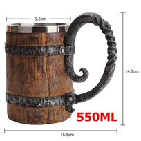 LMETJMA 550ML Rankų darbo medinis statinės alaus bokalas Kibiro formos alaus bokalas Nerūdijančio plieno vintažinis kavos puodelis Arbatos puodelis JT15 501-600ml