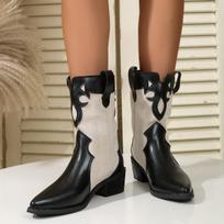 Mix Color Riding Boots Women 2025 Autumn Sexy Pointed Toe Medium Heel Western Cowboy Boots Comfort Non Slip Booties 35
