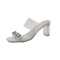 Aphixta Sexy Transportant Heels Shoes 5cm/7cm Square Heels Slippers Women Diamond Dec Slides Outside Summer Sandals Size 41 Shoe 34