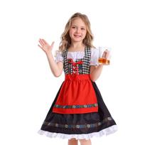 Mergaičių tradicinė Bavarijos suknelė Oktoberfest kostiumas Vaikų vokiškas liaudies kostiumas Vaikų pasirodymų apranga su prijuoste ir siuvinėtais elementais S juoda
