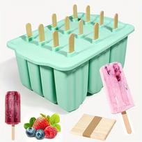 1 vnt. Silikoninė ledų formelė su nelipniu lengvai traukiamu svirtimi, centrine svirtimi atleidimo sistema, itin tvirta silikoninė, tinkama šaldikliui, ledams Silicone Ice Tray Green Set