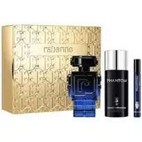 Paco Rabanne Phantom Intense Gift Set: 100 ml EDP, 150 ml deodorant spray, and 10 ml mini EDP.