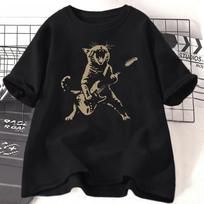 Rock Cat Playing Guitar T Shirt Women Men Funny Guitar Cat T-Shirt Casual Short Sleeve O Neck T-shirts Unisex Streetwear S